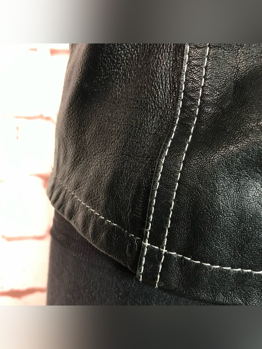 CARLO Moto Small Label EU Size 42 Jacket Black Leather White Stitching Juniors - Picture 15 of 16